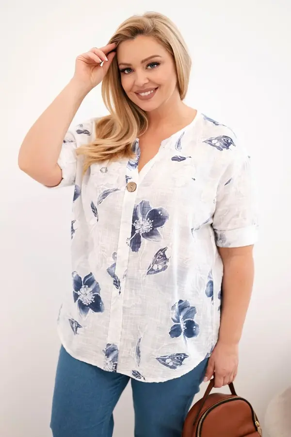 Kesi Włoski Kesi plus size bluza s cvjetnim uzorkom, bijela