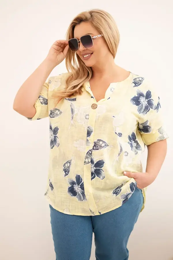 Kesi Włoski Kesi plus size bluza s cvjetnim uzorkom žute boje