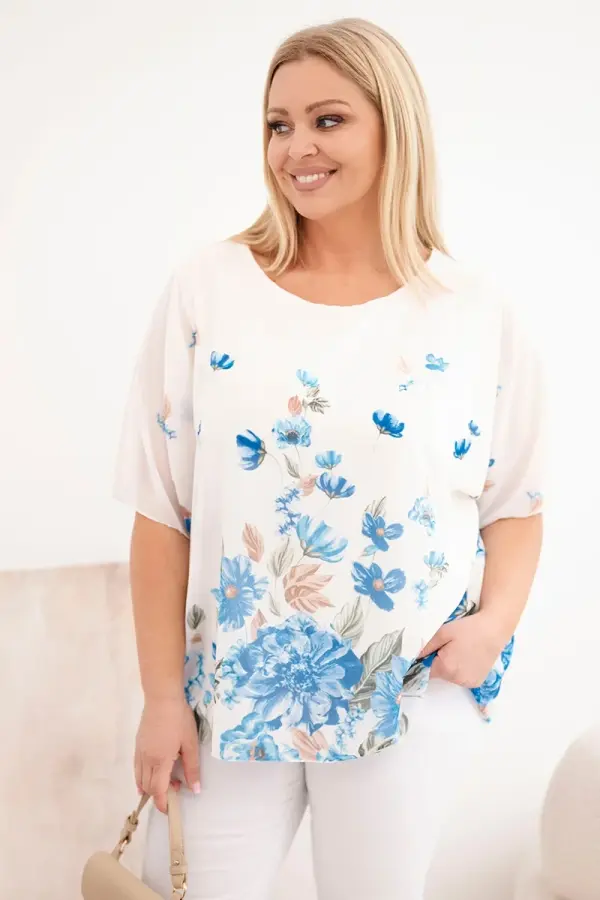Kesi Włoski Kesi plus size bluza s kratkim rukavima i cvjetnim uzorkom