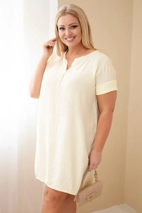 Kesi Włoski Kesi plus size haljina kratkih rukava, žuta