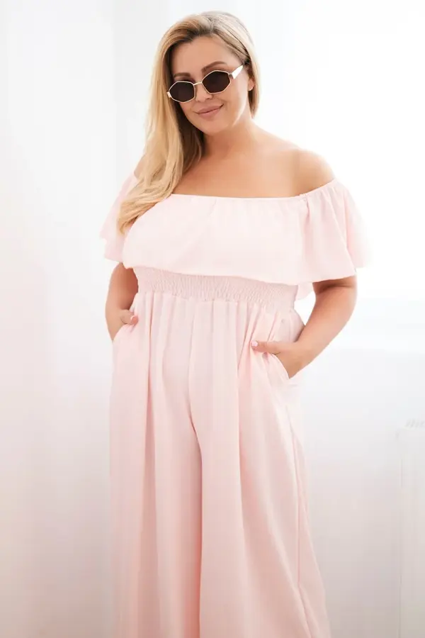 Kesi Włoski Kesi plus size kombinezon s volanima ružičaste boje