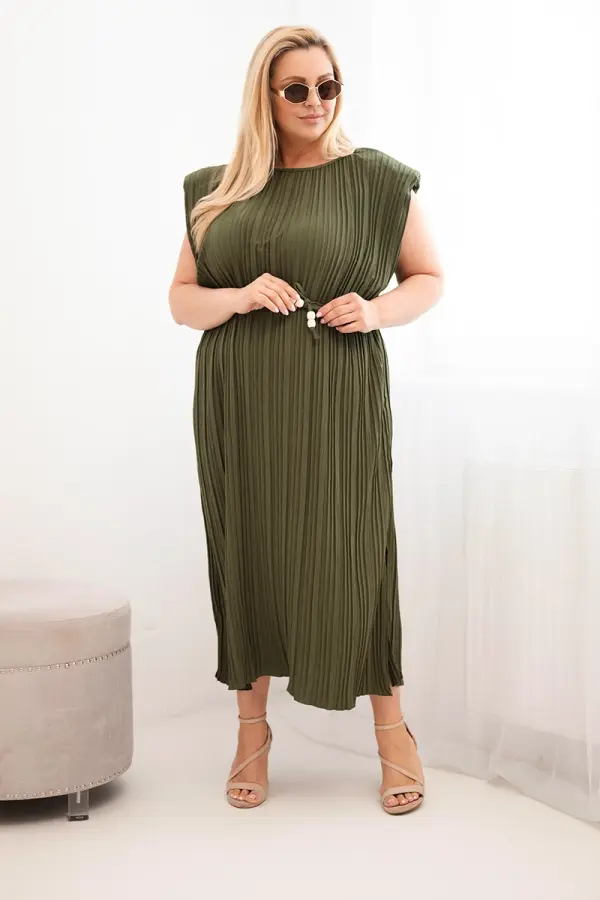 Kesi Włoski Kesi plus size plisirana midi haljina kaki boje