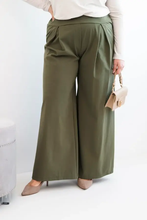 Kesi Włoski Kesi Plus Size široke hlače kaki boje