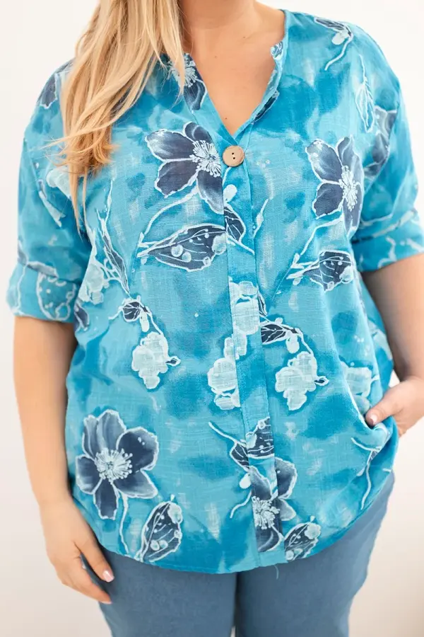 Kesi Włoski Kesi plus size ženska bluza s cvjetnim uzorkom, tirkizna