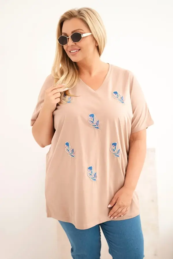 Kesi Kesi plus size ženska bluza s perjem u boji devine