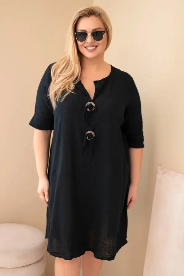 Kesi Włoski Kesi Plus size ženska haljina s vezanjem oko vrata, crna