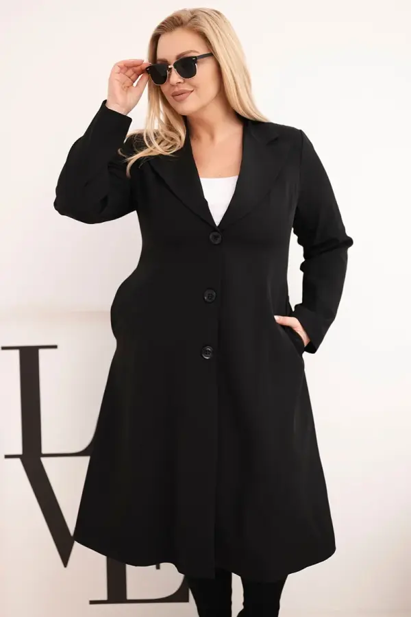 Kesi Włoski Kesi Plus Size ženski kaput s ovratnikom crne boje