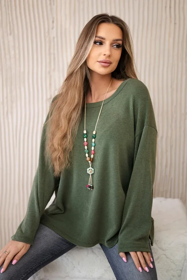 Kesi Włoski Kesi Włoski Blouse with necklace khaki