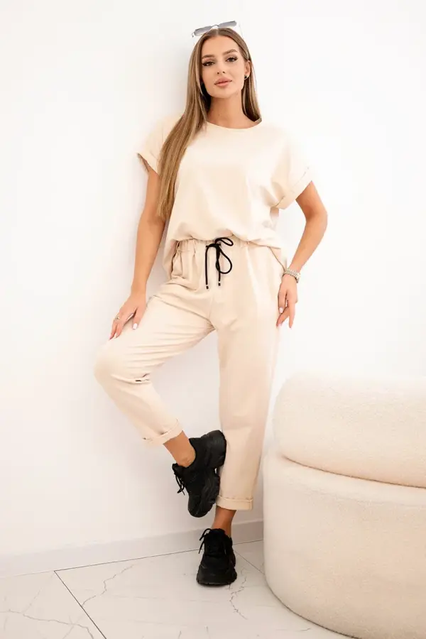 Kesi Włoski Kesi Włoski Cotton set blouse + trousers beige