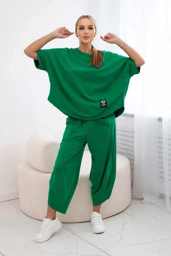 Kesi Włoski Kesi Włoski Cotton set blouse + trousers green