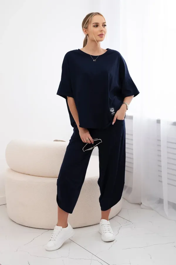 Kesi Włoski Kesi Włoski Cotton set blouse + trousers navy blue