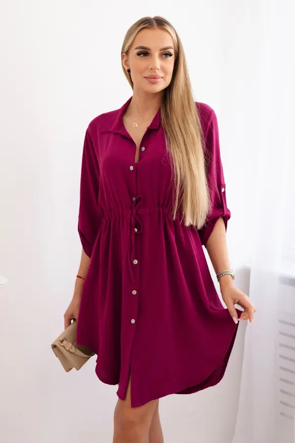 Kesi Włoski Kesi Włoski Dress with button closure and tie at the waist burgundy