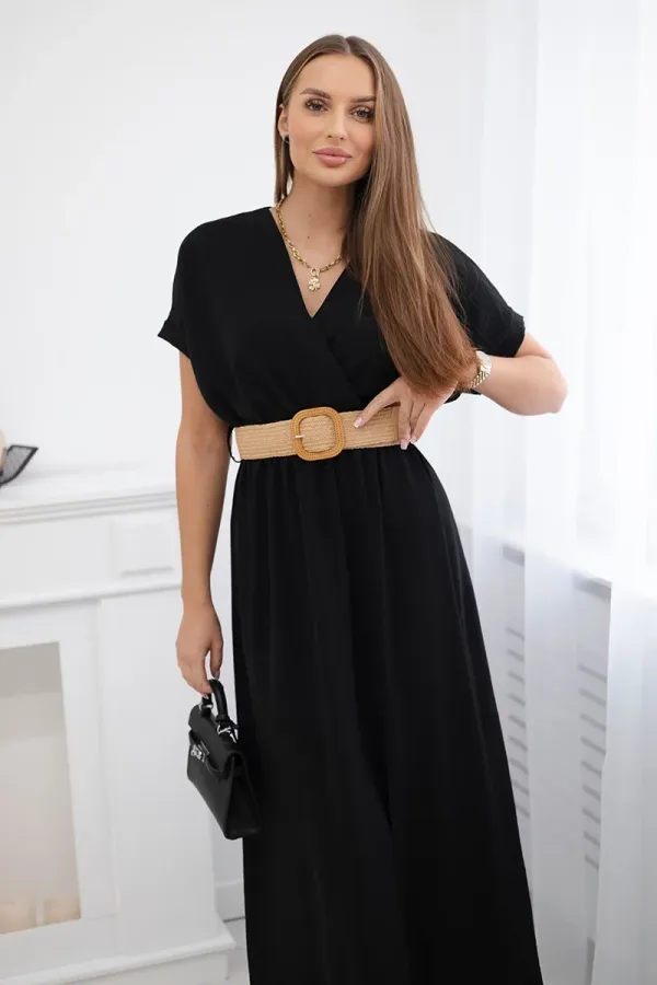 Kesi Włoski Kesi Włoski Long dress with a decorative belt black
