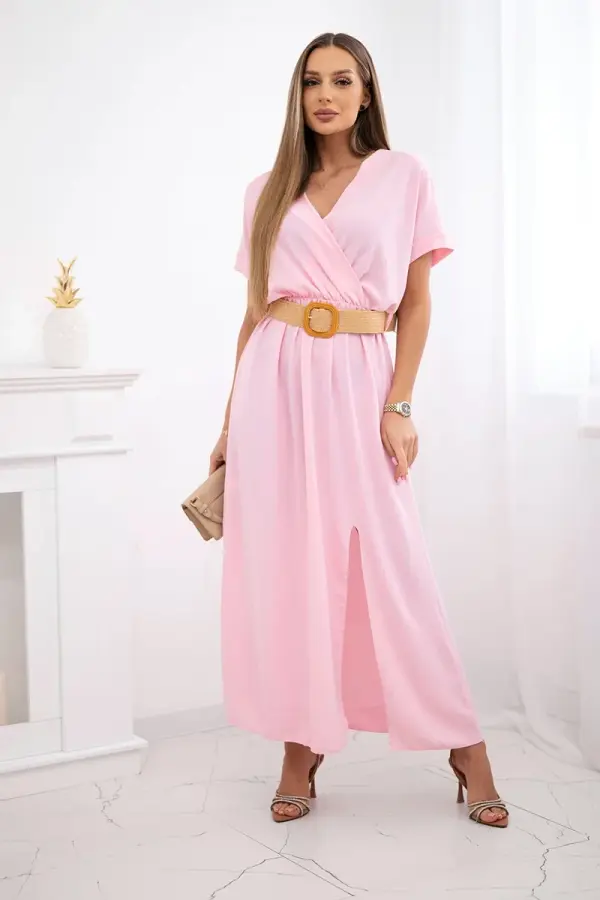 Kesi Włoski Kesi Włoski Long dress with a decorative belt candy pink