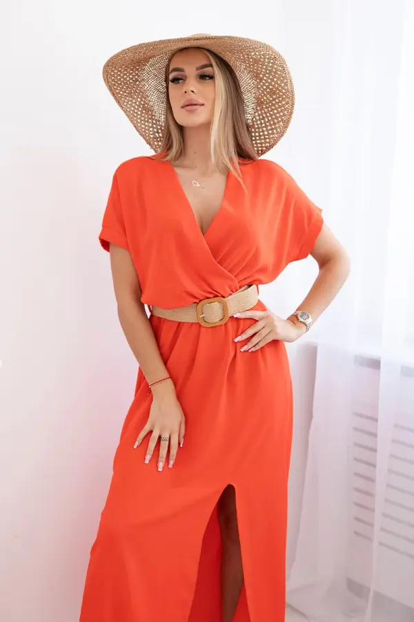 Kesi Włoski Kesi Włoski Long dress with a decorative belt dark orange