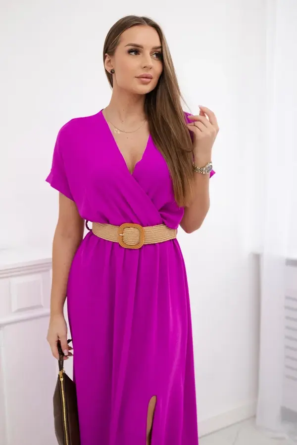 Kesi Włoski Kesi Włoski Long dress with a decorative belt dark purple
