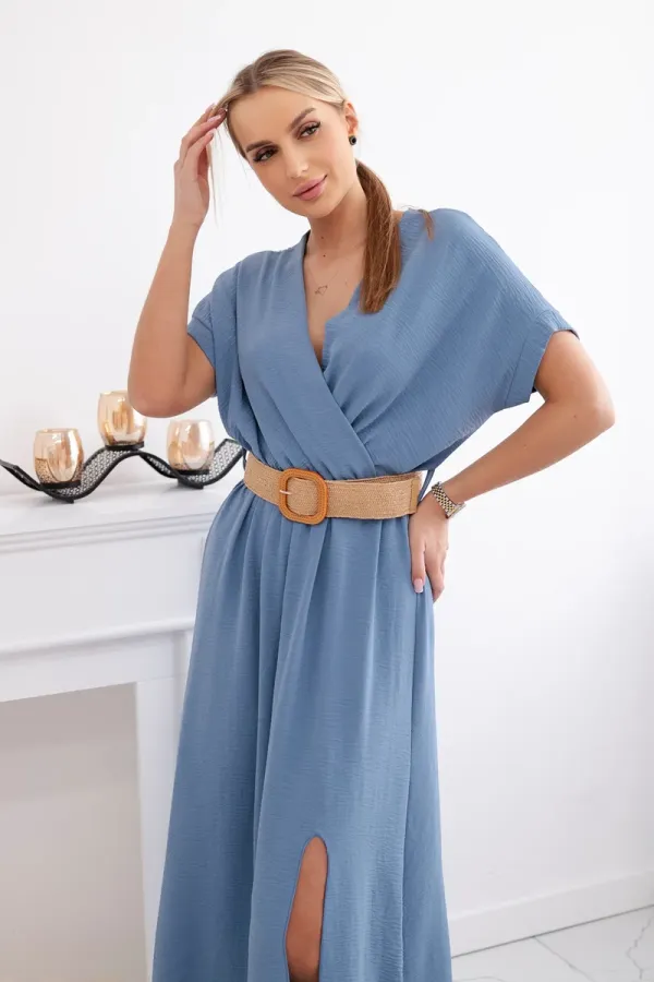 Kesi Włoski Kesi Włoski Long dress with a decorative belt denim