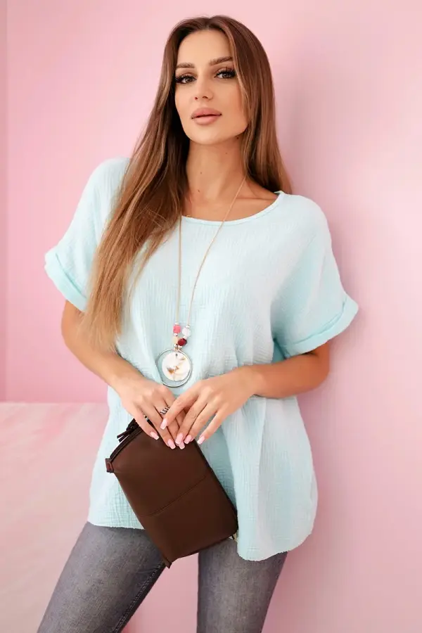 Kesi Włoski Kesi Włoski Muslin blouse with a necklace mint