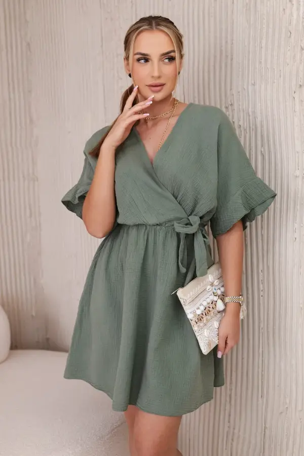 Kesi Włoski Kesi Włoski Muslin dress with waist light khaki