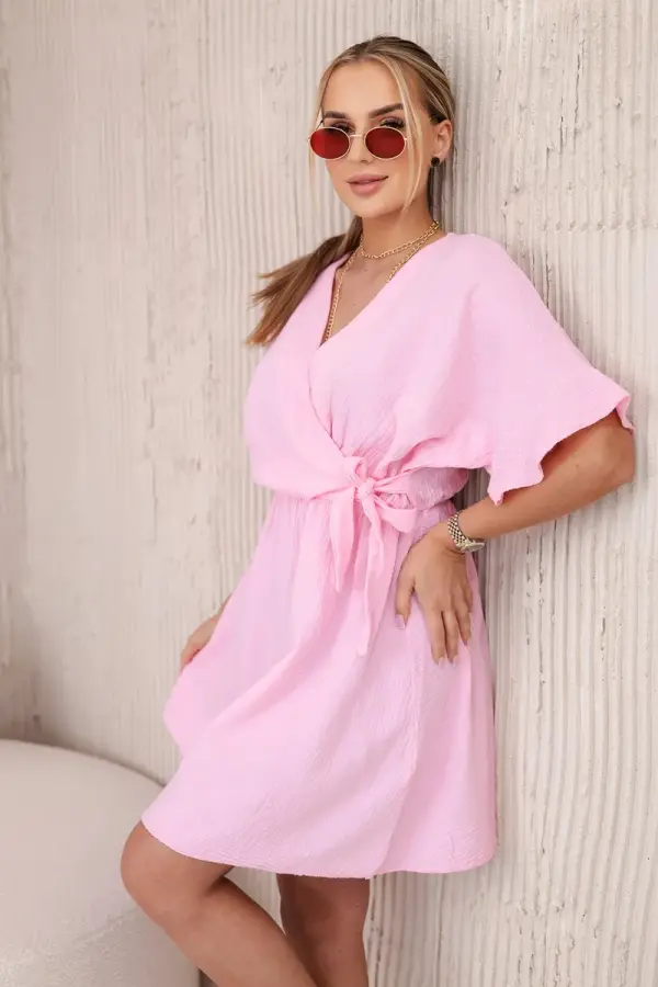 Kesi Włoski Kesi Włoski Muslin dress with waist light pink