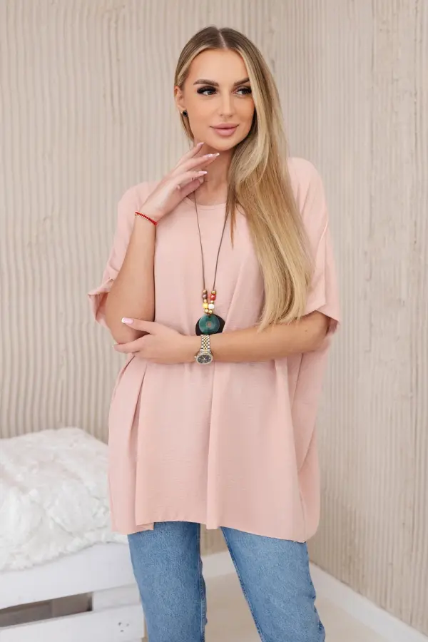 Kesi Włoski Kesi Włoski Oversized blouse with pendant dark powder pink