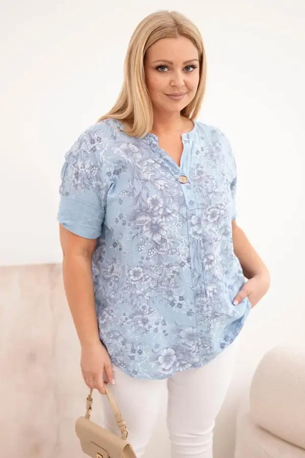 Kesi Włoski Kesi Włoski plus size bluza s kratkim rukavima i gumbima, plava