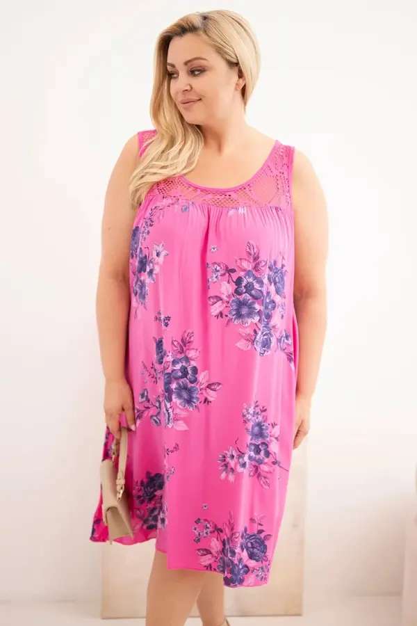 Kesi Włoski Kesi Włoski plus size haljina s čipkastim gornjim dijelom ružičaste boje