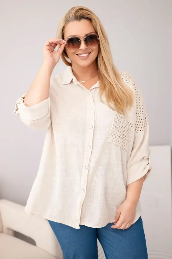 Kesi Włoski Kesi Włoski Plus Size košulja s čipkom bež boje