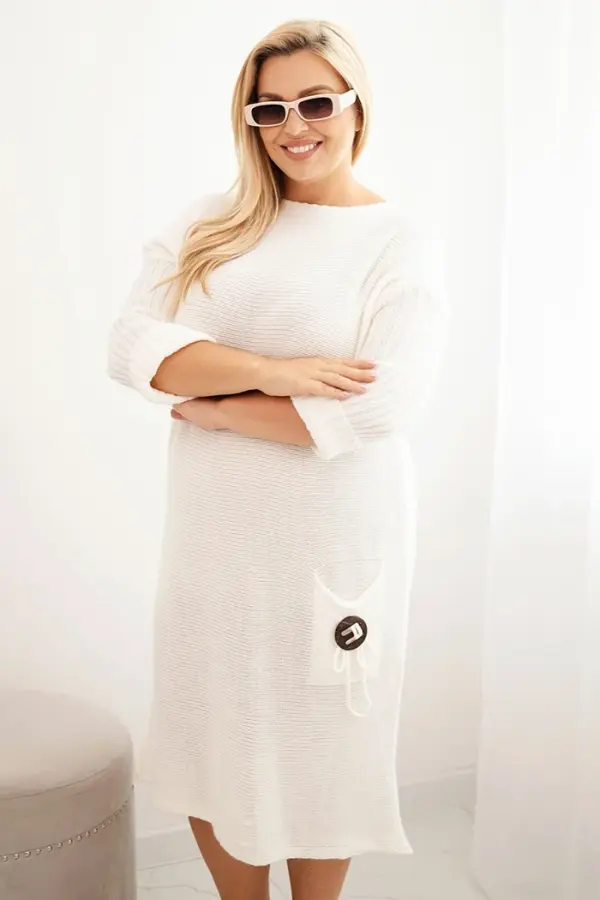 Kesi Włoski Kesi Włoski Plus Size women's oversized mohair sweater dress with pocket ecru