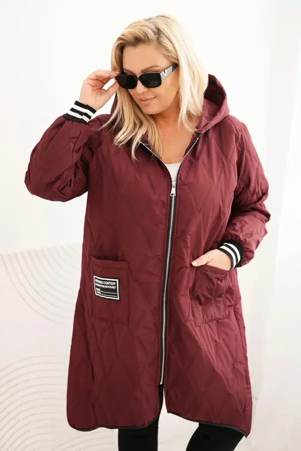 Kesi Włoski Kesi Włoski Plus Size women's quilted jacket with a hood and sporty cuffs plum