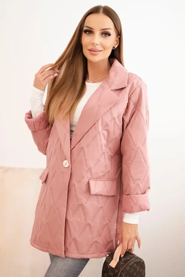Kesi Włoski Kesi Włoski Plus Size women's quilted jacket with collar and button dark pink