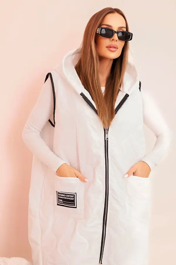 Kesi Włoski Kesi Włoski Plus Size women's quilted vest with a hood zipped white