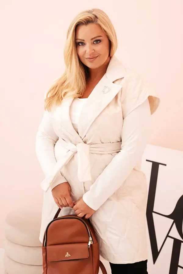 Kesi Włoski Kesi Włoski Plus Size women's quilted vest with belt and collar light beige