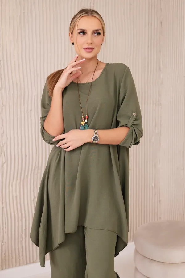 Kesi Włoski Kesi Włoski Set of blouse + pants with pendant light khaki