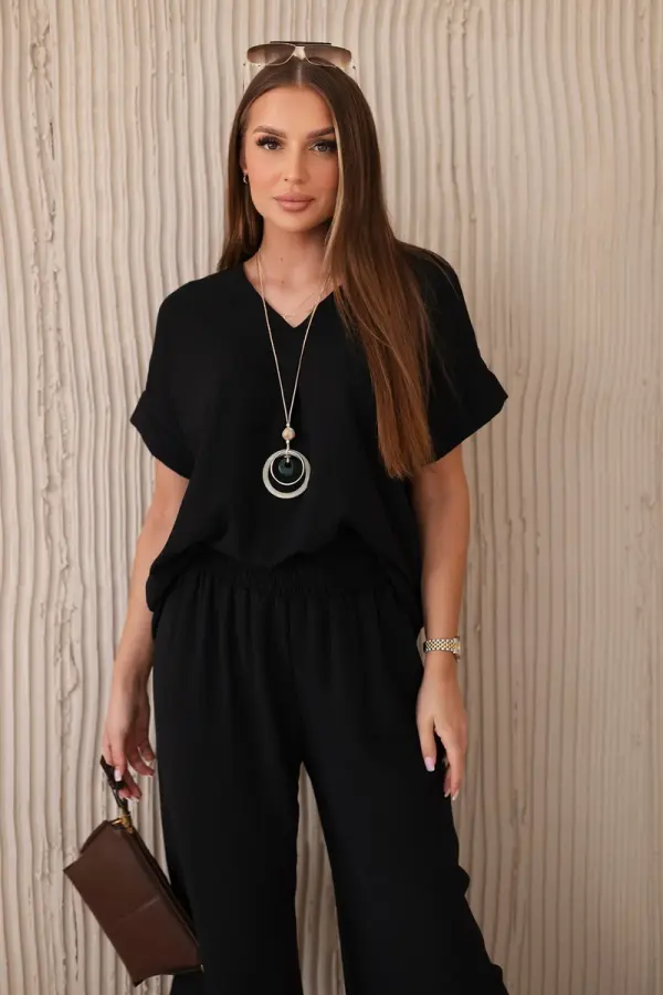Kesi Włoski Kesi Włoski Set with necklace blouse + pants black