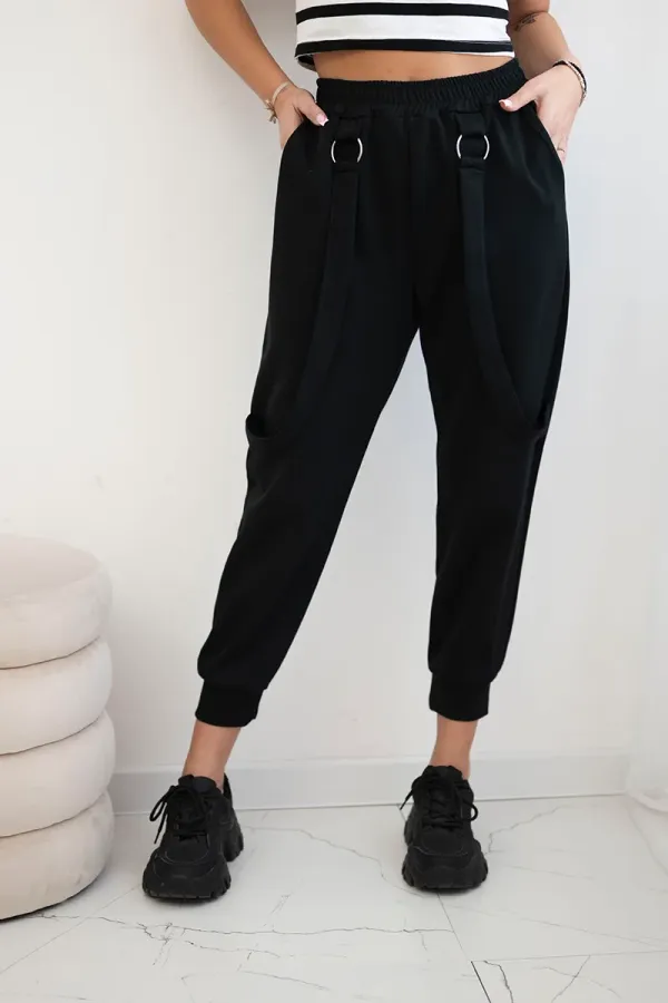 Kesi Włoski Kesi Włoski Trousers with decorative stripes  buttery-fabric black