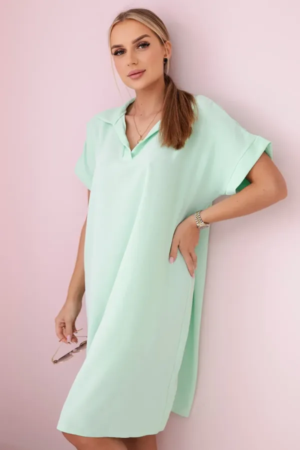 Kesi Włoski Kesi Włoski V-neck dress with collar mint