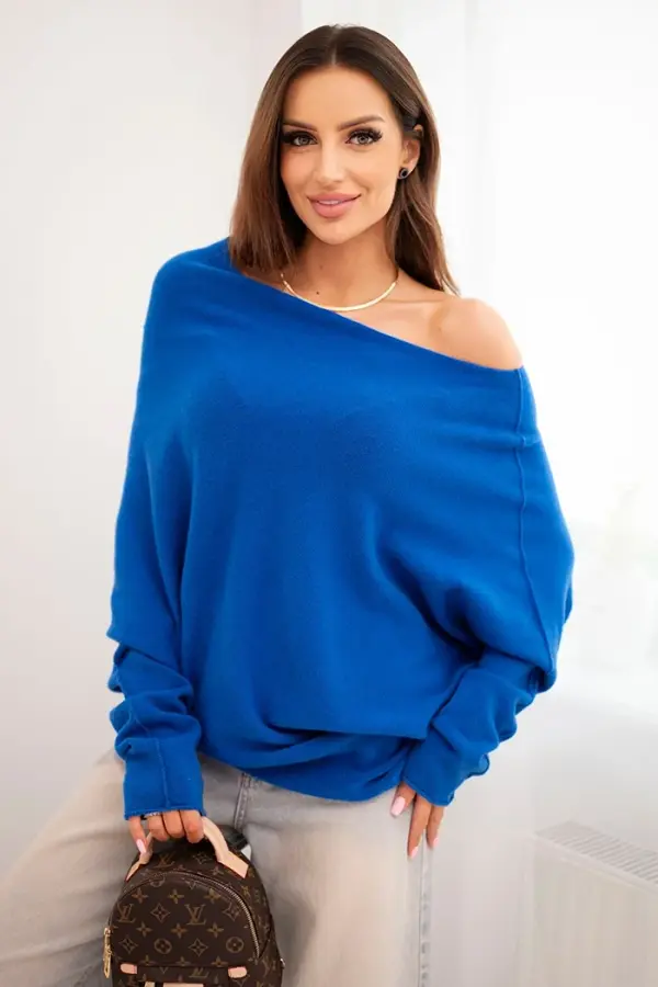 Kesi Włoski Kesi Włoski Women's asymmetrical batwing viscose sweater cornflower blue