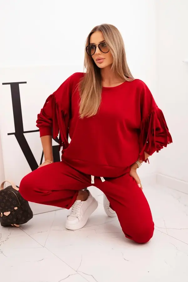 Kesi Włoski Kesi Włoski Women's butter set with fringes on the sleeves burgundy
