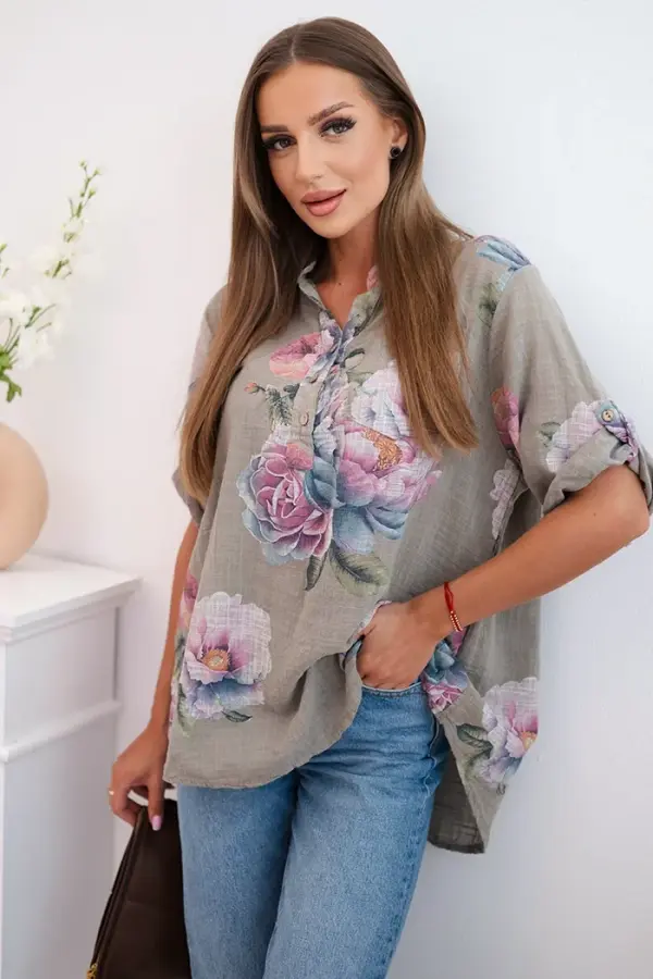 Kesi Włoski Kesi Włoski Women's cotton blouse with a floral pattern fango