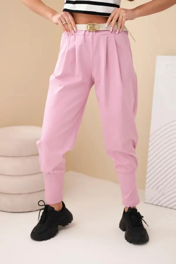 Kesi Włoski Kesi Włoski Women's cotton high-waisted pants with a belt dark pink