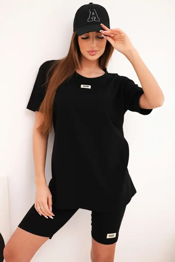 Kesi Włoski Kesi Włoski Women's cotton set with short sleeves and shorts black