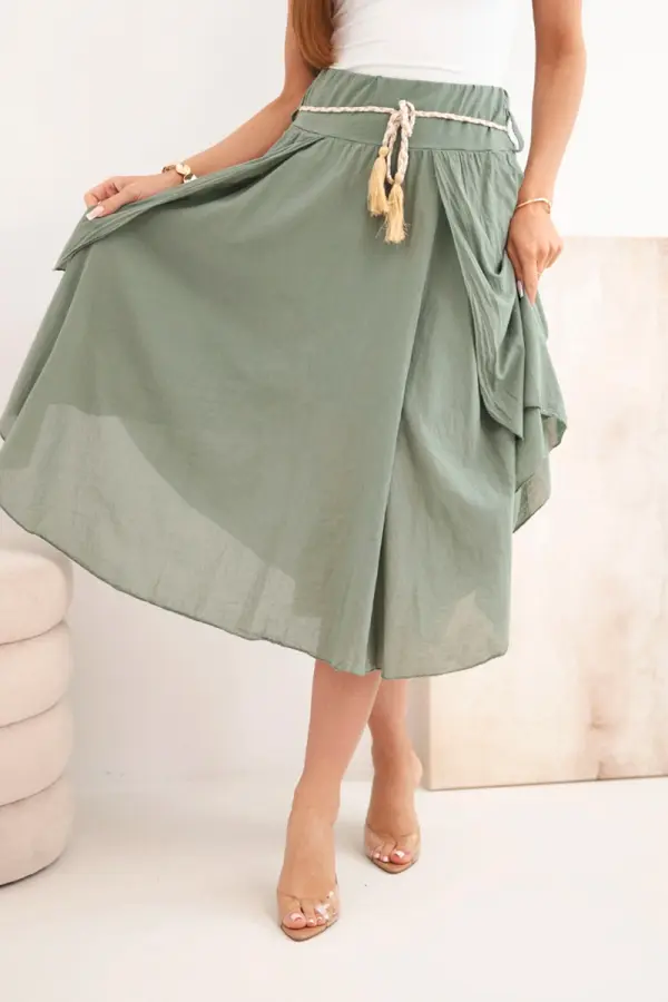 Kesi Włoski Kesi Włoski Women's cotton skirt with belt and ruffles khaki