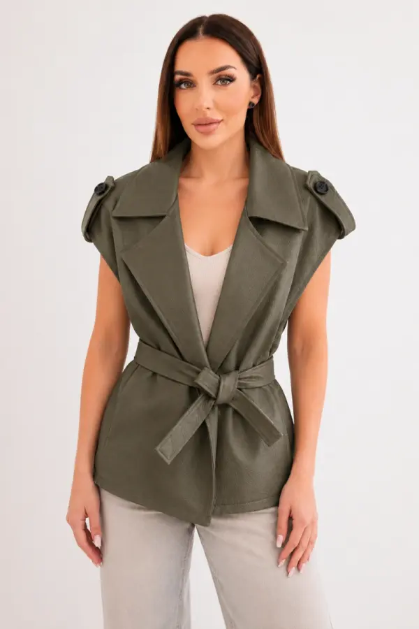 Kesi Włoski Kesi Włoski Women's faux leather vest with belt khaki