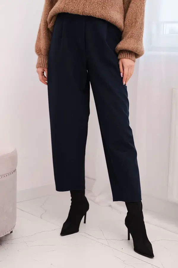 Kesi Włoski Kesi Włoski Women's high-waisted trousers with pleats navy blue