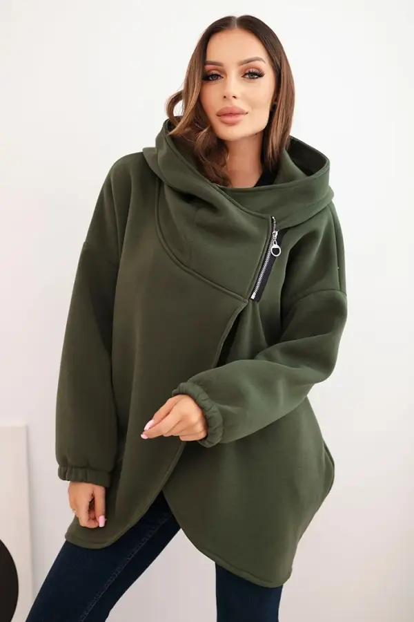 Kesi Włoski Kesi Włoski Women's insulated hoodie with an asymmetric zipper khaki
