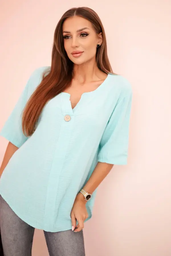 Kesi Włoski Kesi Włoski Women's muslin shirt with a button mint