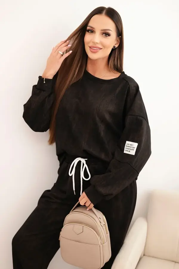 Kesi Włoski Kesi Włoski Women's oversized tracksuit set made of viscose with a washed effect black