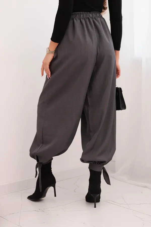 Kesi Włoski Kesi Włoski Women's pants with wide legs and tie at the bottom graphite