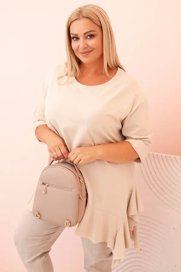 Kesi Włoski Kesi Włoski Women's Plus Size blouse with cotton, featuring a pocket and rolled sleeves kiwi